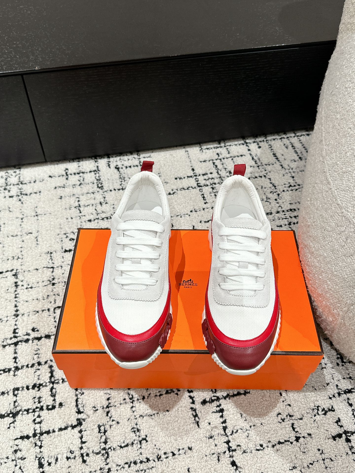 BOUNCING SNEAKER IN WINE RED CALFSKIN AND WHITE FABRIC、mysite、Cacoeks