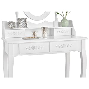 Juskys Mira White Dressing Table with Mirror Top, Drawers & Stool | ArtLife