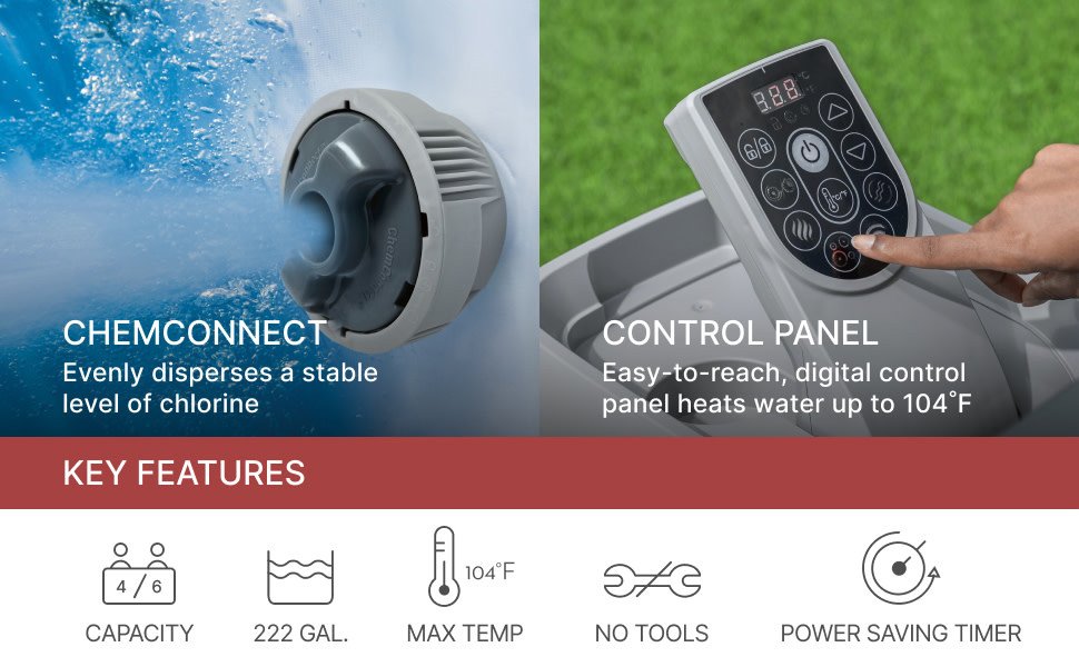 Coleman SaluSpa AirJet 6 Person Inflatable Square Hot Tub with 114 Jets. Gray