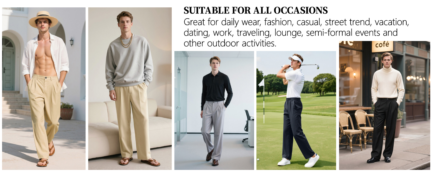 Heyfanee Mens Casual Pants Relaxed Fit Stylish Slacks for Men with Belt Loops