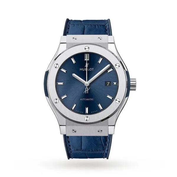 Hublot Classic Fusion Ref. 542.NX.7170.LR Super Clone Watch – Titanium Blue Dial Leather Strap Fake Replica
