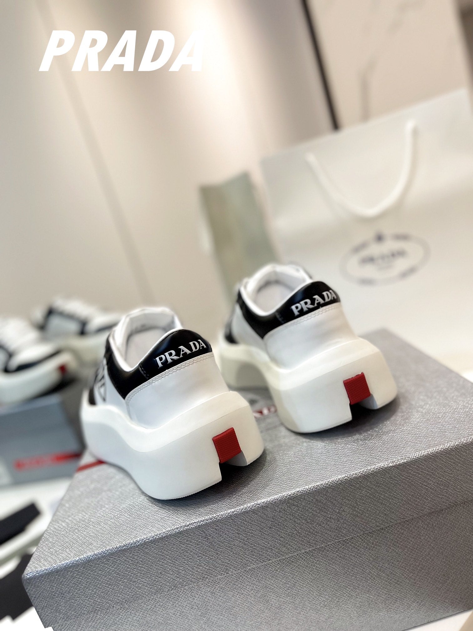 PRA DOWNTOWN THICK-SOLE SNEAKERS BLACK AND WHITE CALFSKIN、mysite、Cacoeks