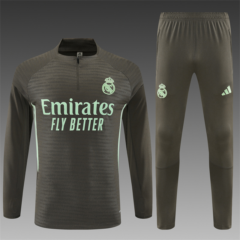 2025/2026 Real Madrid Half-Pull Training Suit Khaki Football Shirt 1:1 Thai Quality Set:football jersey mysite: unitedjerseyfootball 邓江浪:football