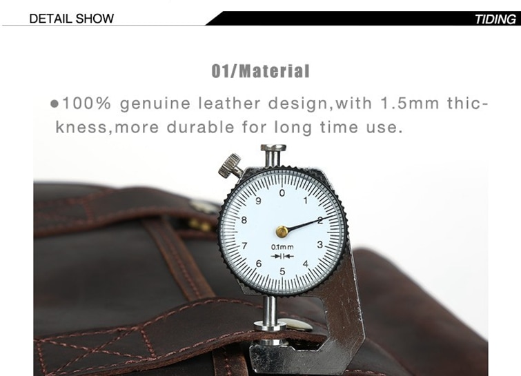 Material Side Display of Woosir Genuine Leather 15.6" Laptop Backpack