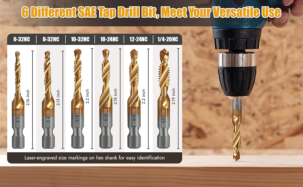 titanium drill tap combination bit set