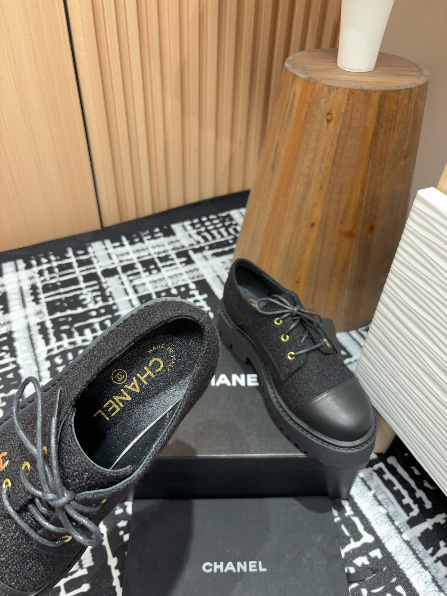 CC OXFORD SHOES IN BLACK TWEED AND CALFSKIN、mysite、Cacoeks