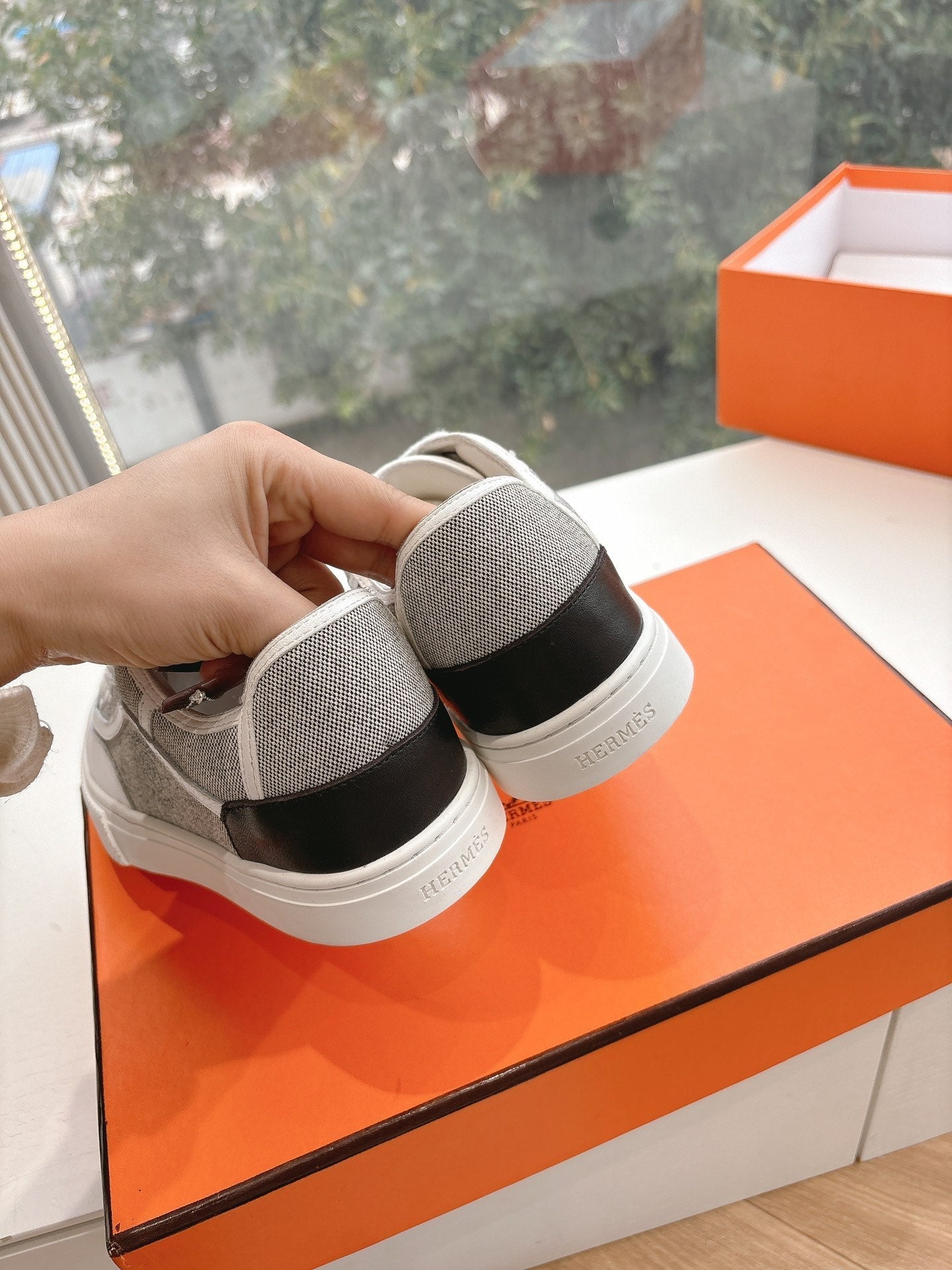 GET SNEAKER IN DOVE GRAY MAXI CANVAS AND CALFSKIN、mysite、Cacoeks