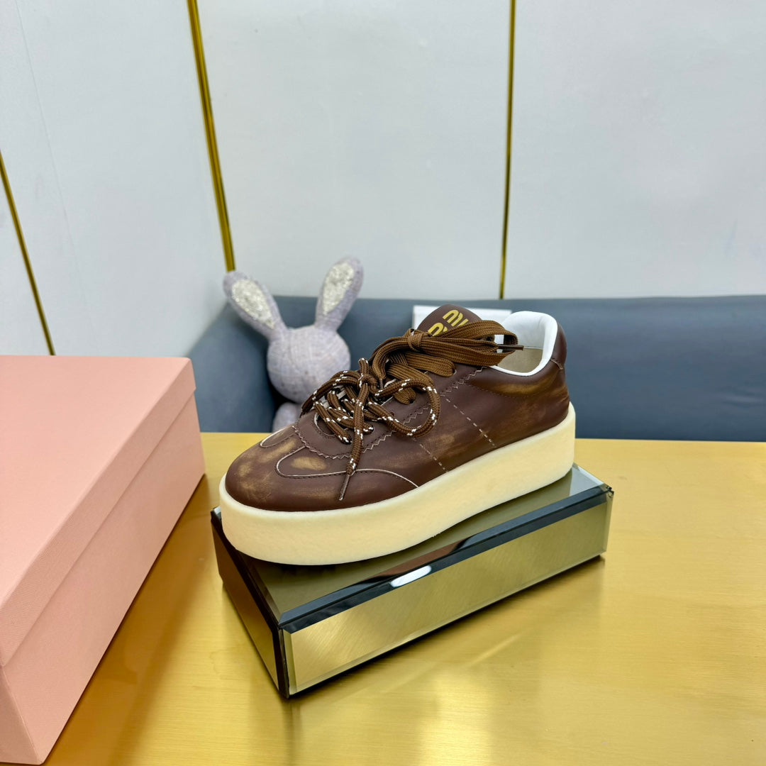 THICK-SOLED RETRO SNEAKERS IN BROWN SMOOTH LAMBSKIN、mysite、Cacoeks