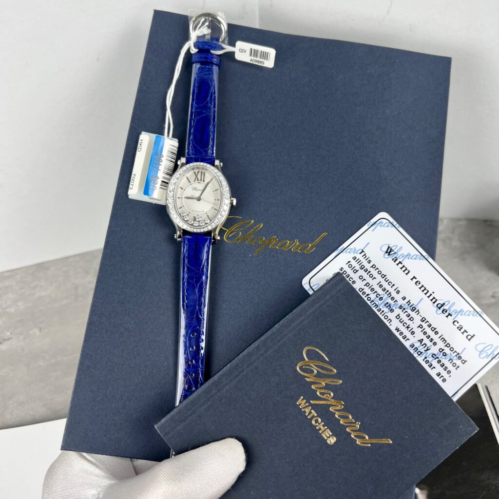 Đồng Hồ Chopard Nữ Mặt Đá Xoay Độ Kim Cương Moissanite Màu Xanh 34mm (3)