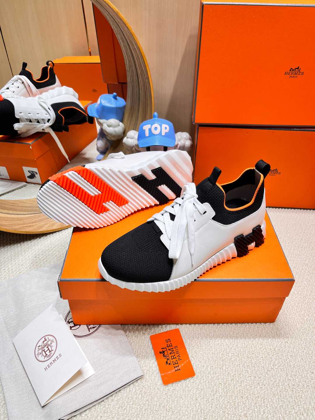 DEPART SLIP-ON SNEAKER IN WHITE MIX BLACK KNIT AND CALFSKIN、mysite、Cacoeks