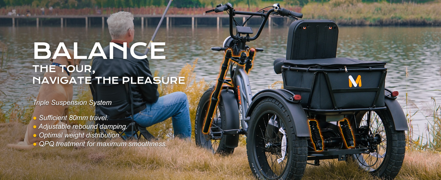 Meetone Tour electric tricycle for adults triple suspension