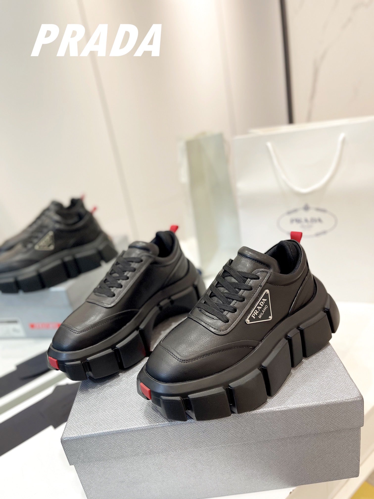 PRA BRUSHED THICK-SOLE SNEAKERS BLACK CALFSKIN、mysite、Cacoeks