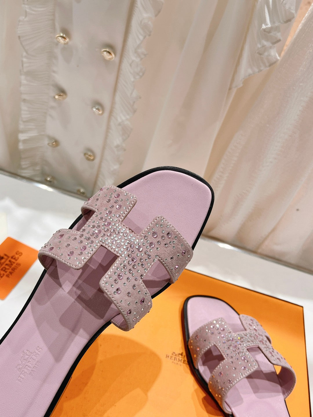 0RAN SANDALS PASTEL PINK LAMBSKIN ATTACH CRYSTAL、mysite、Cacoeks