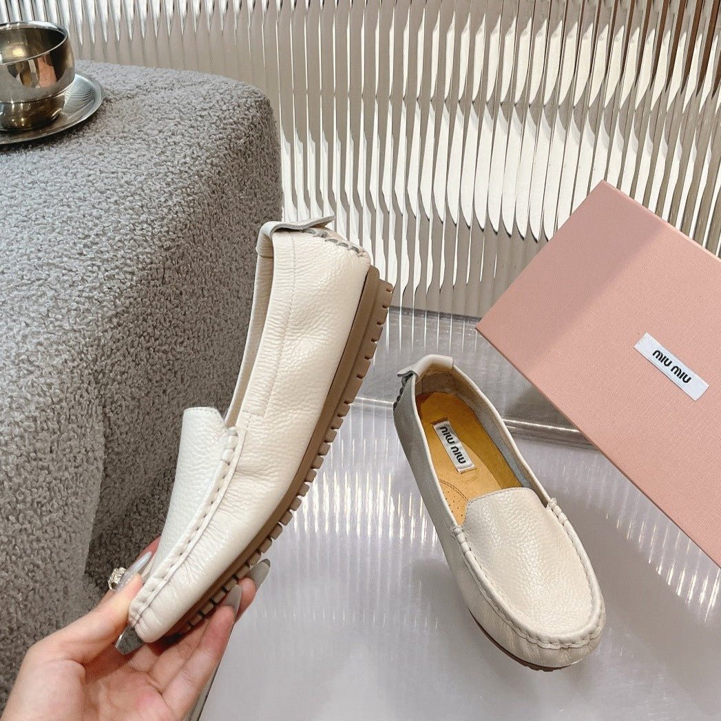 SLIP-ON HAND-SEWN SHOES WHITE CREAM COWHIDE、mysite、Cacoeks