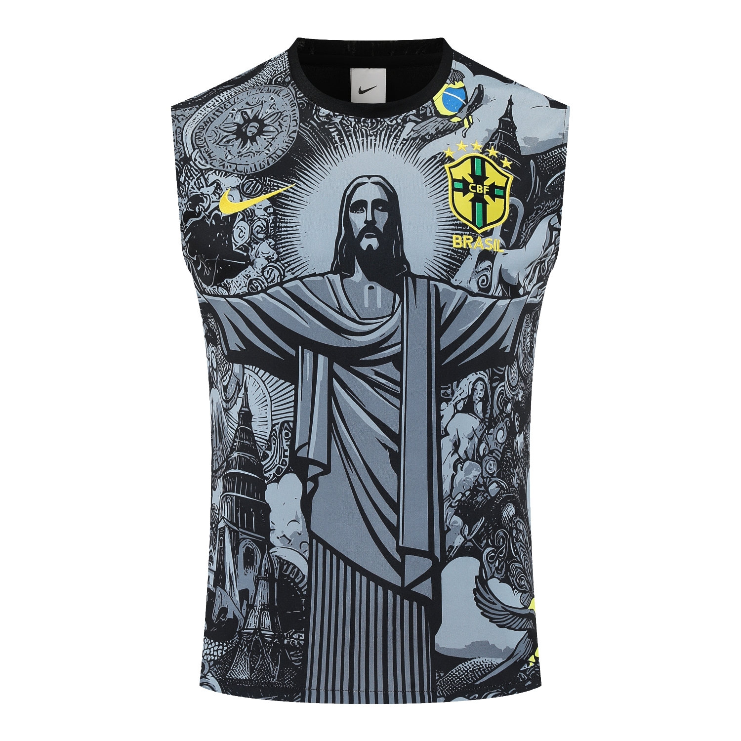 UltraTrikot-Brazil 25-26 Gray Jesus Statue Vest Training Set - Gray Vest & Black Shorts