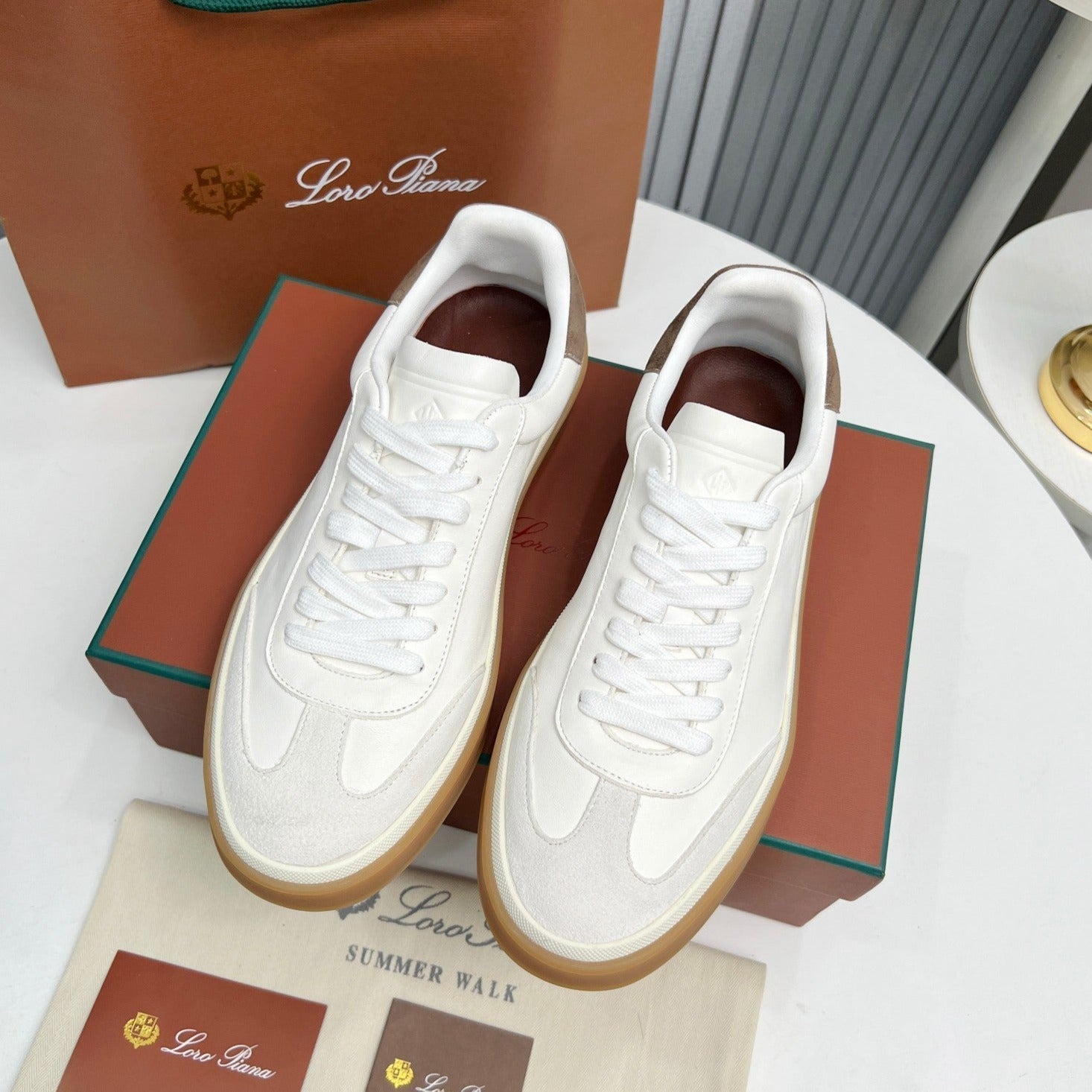 LP TENNIS WALK SNEAKERS WHITE AND LIGHT GRAY CALFSKIN、mysite、Cacoeks