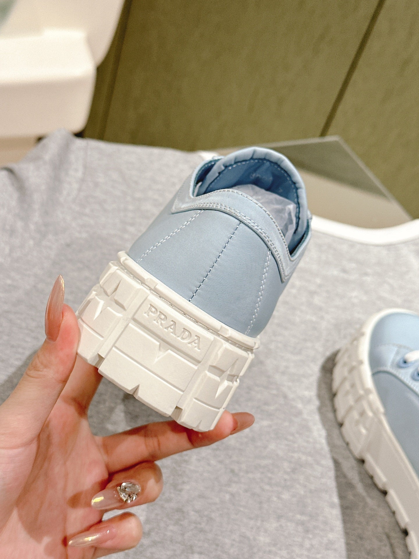 PRA DOUBLE WHEEL RE-NYLON GABARDINE SNEAKERS SKY CALFSKIN、mysite、Cacoeks