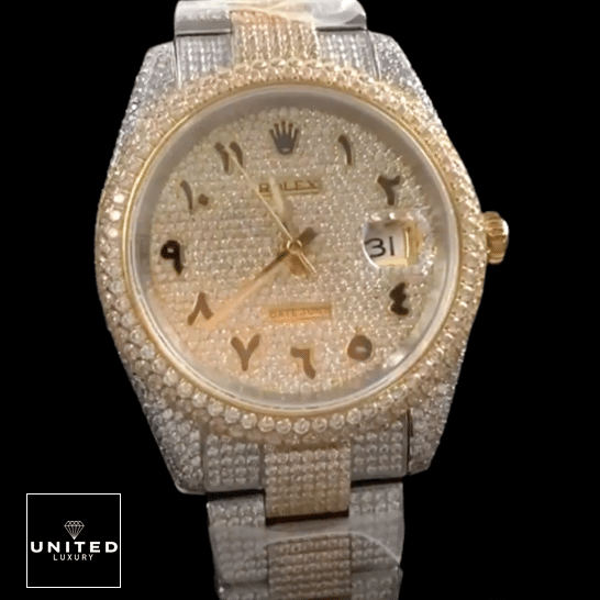 Rolex Arabic Dial Replica 5 Rolex Datejust Two Tone Yellow Gold Arabic Dial Replica black background