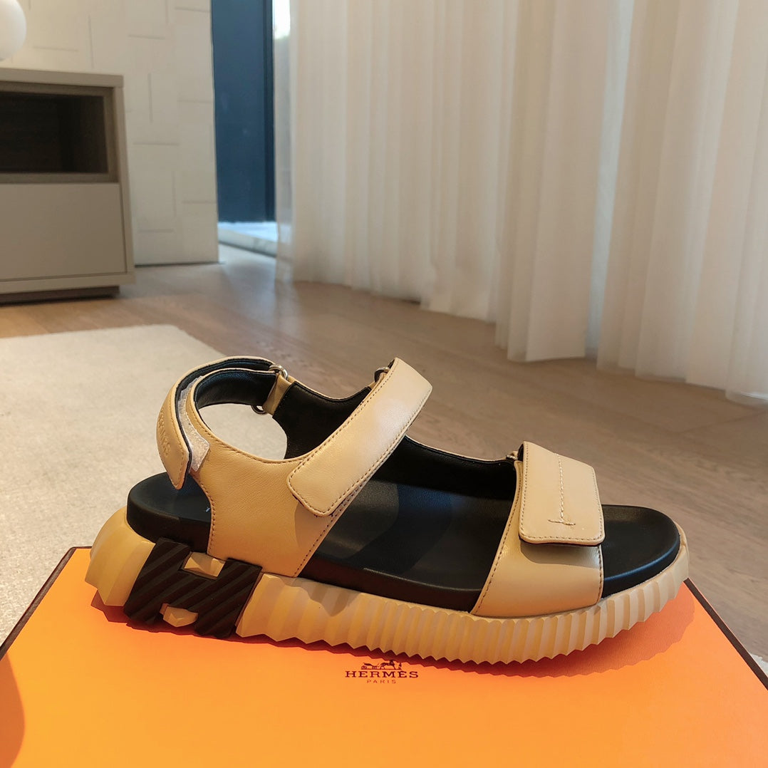 DAD SANDALS IN TUSCAN BEIGE CALFSKIN AND RUBBER、mysite、Cacoeks