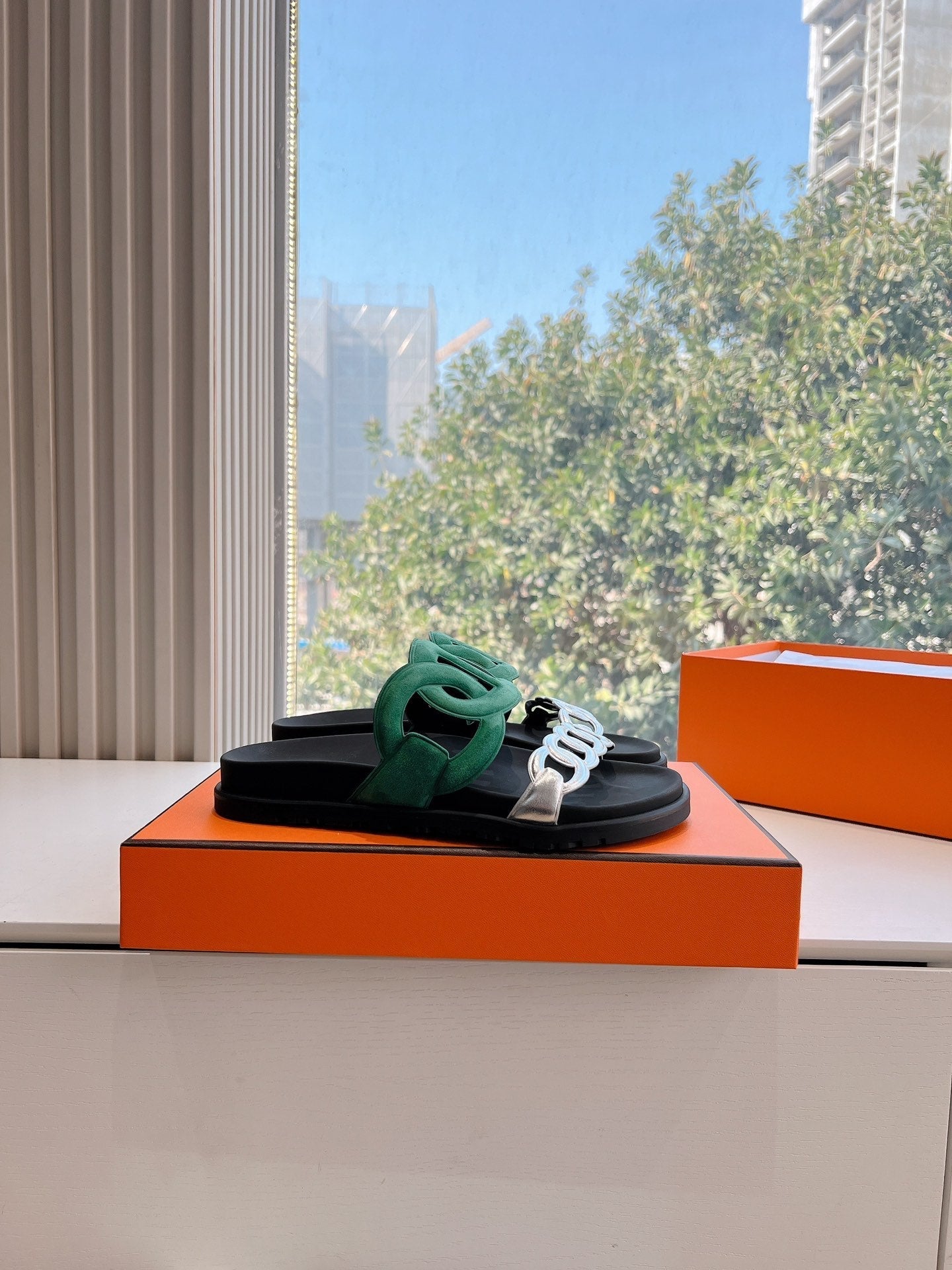 EXTRA SANDAL IN MEDIUM GREEN MIX SILVER CALFSKIN、mysite、Cacoeks