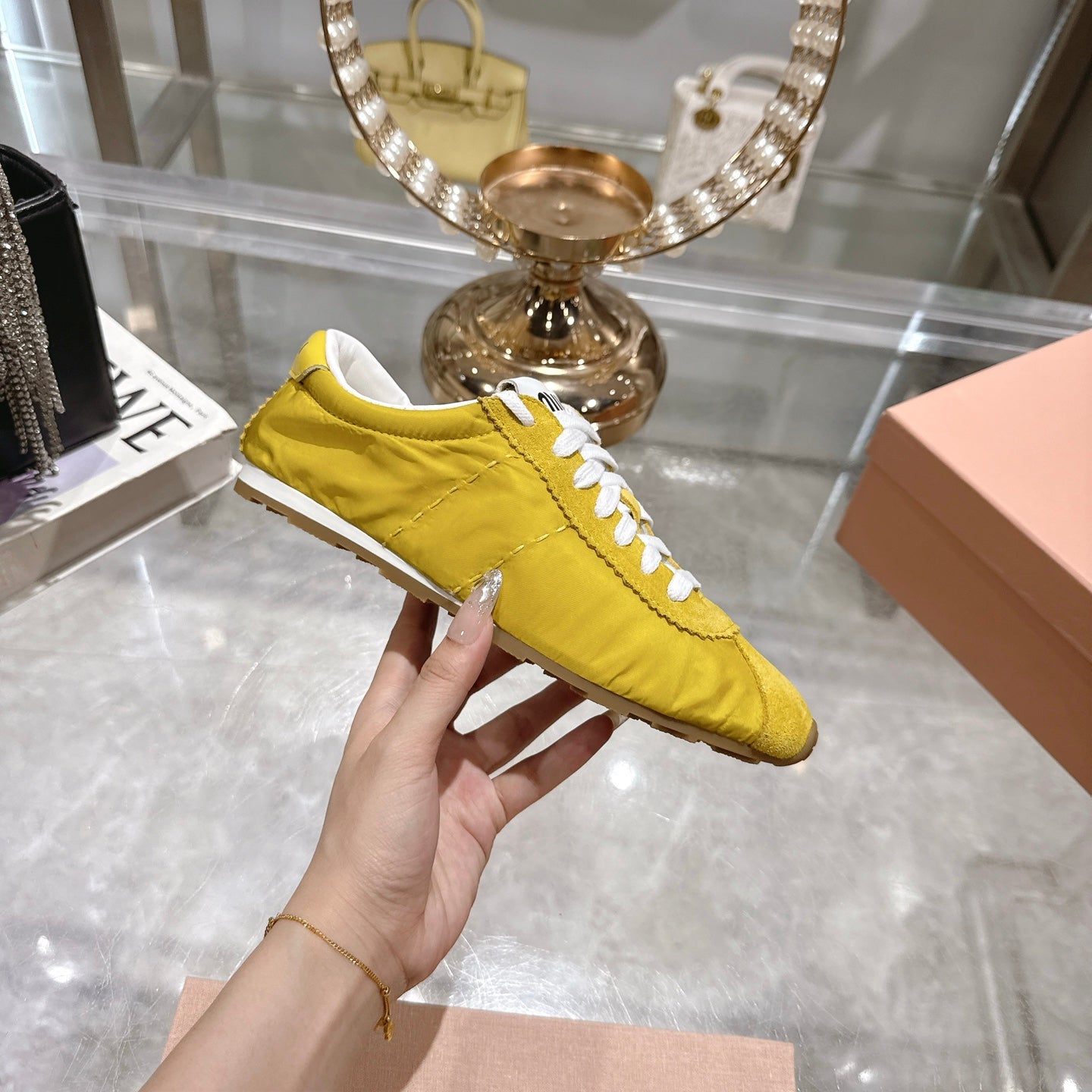 PLUME NAPPA SNEAKERS IN YELLOW SUEDE AND CANVAS、mysite、Cacoeks