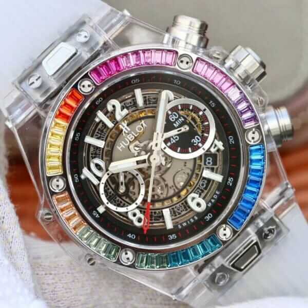 Hublot Big Bang Rainbow Bezel Black Dial Replica on the hand