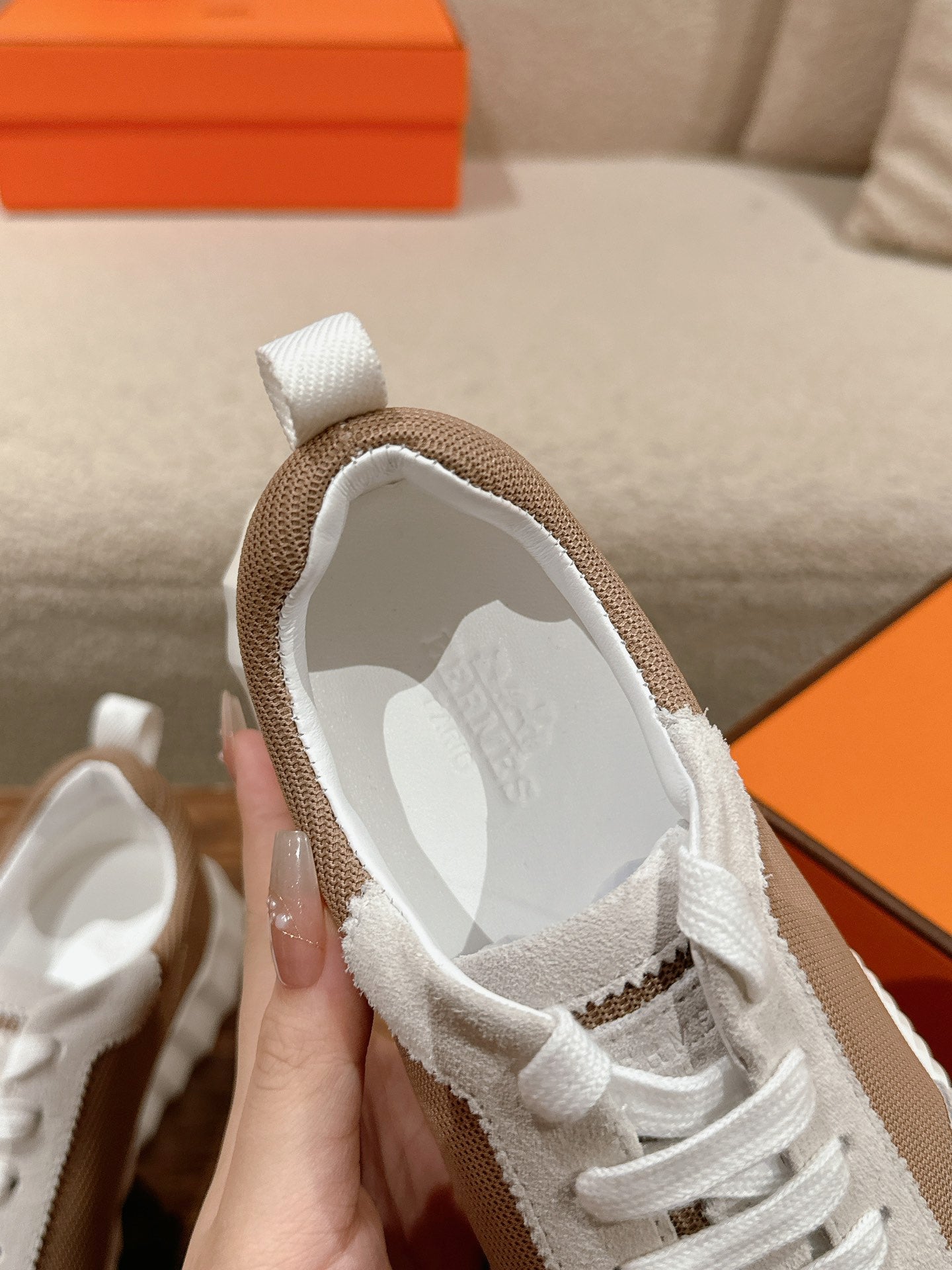 MAINLAND SNEAKER IN PALE GRAY SUEDE AND LIGHT BROWN BREATHABLE MESH FABRIC、mysite、Cacoeks