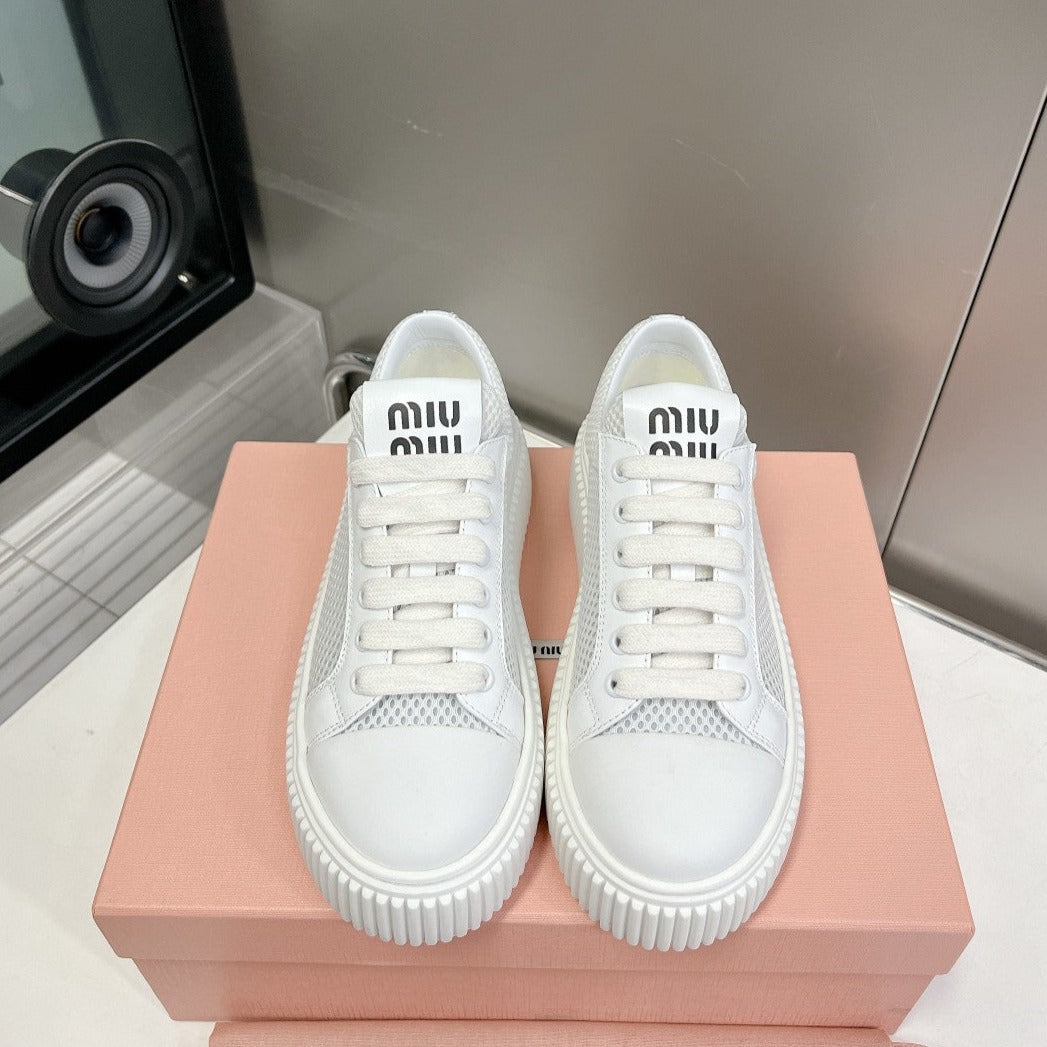 SNEAKERS THICK-SOLED LIGHT GRAY MESH COWHIDE、mysite、Cacoeks