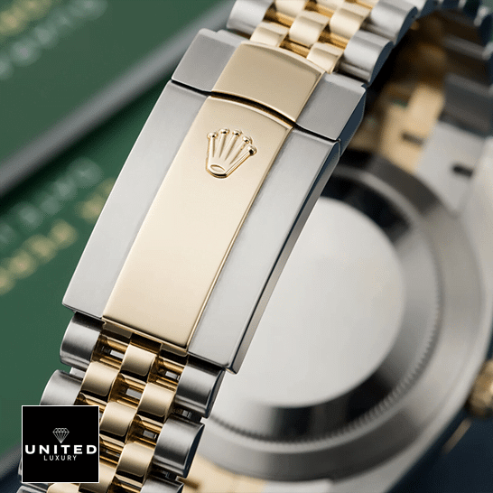 Rolex Datejust Jubilee Bracelet Clasp on the rolex emblem