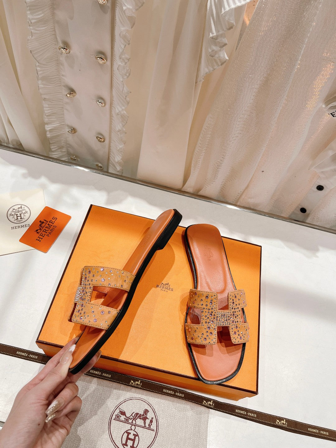 0RAN SANDAL BRIGHT ORANGE LAMBSKIN ATTACH CRYSTALS、mysite、Cacoeks
