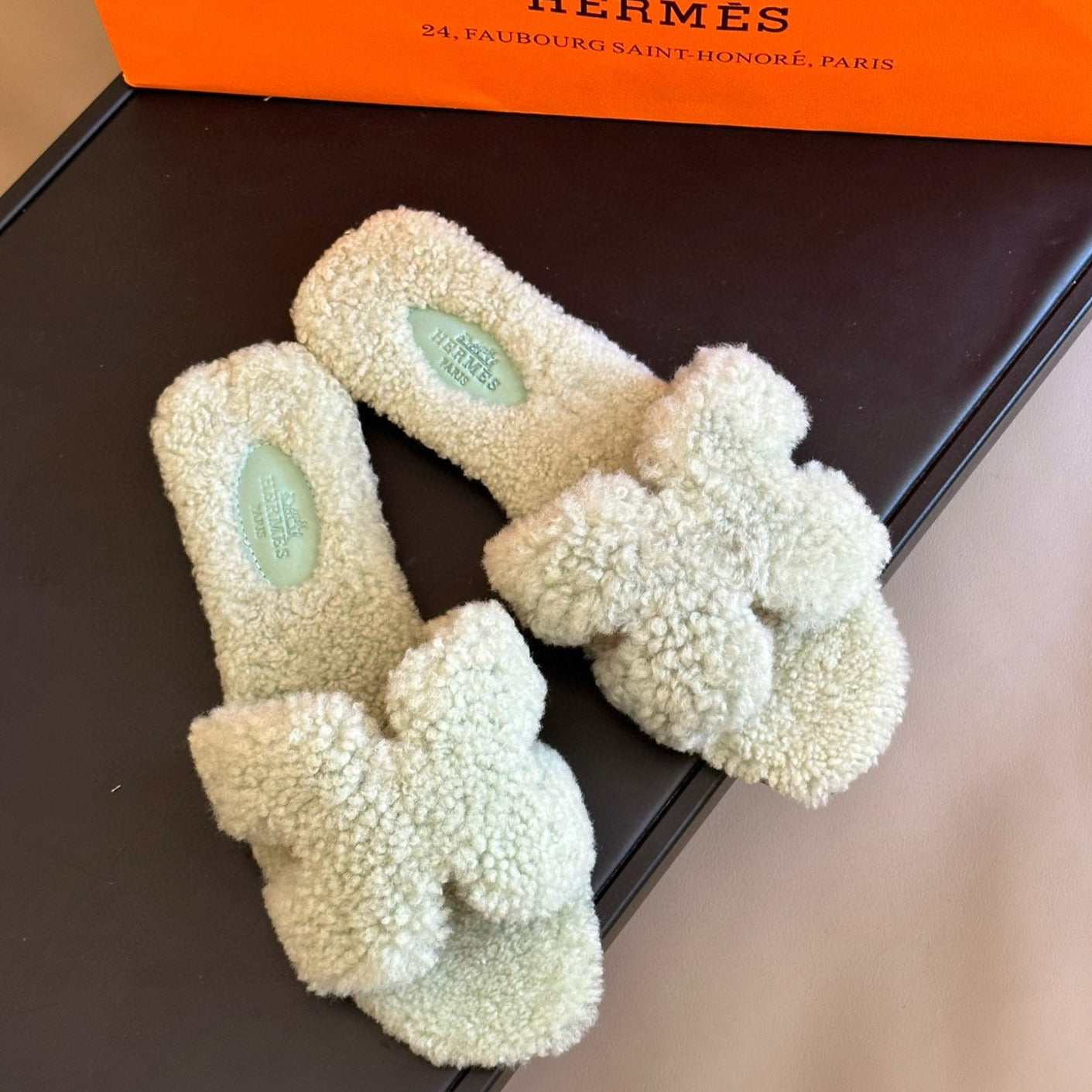 0RAN SANDAL SHEARLING LIGHT GREEN、mysite、Cacoeks