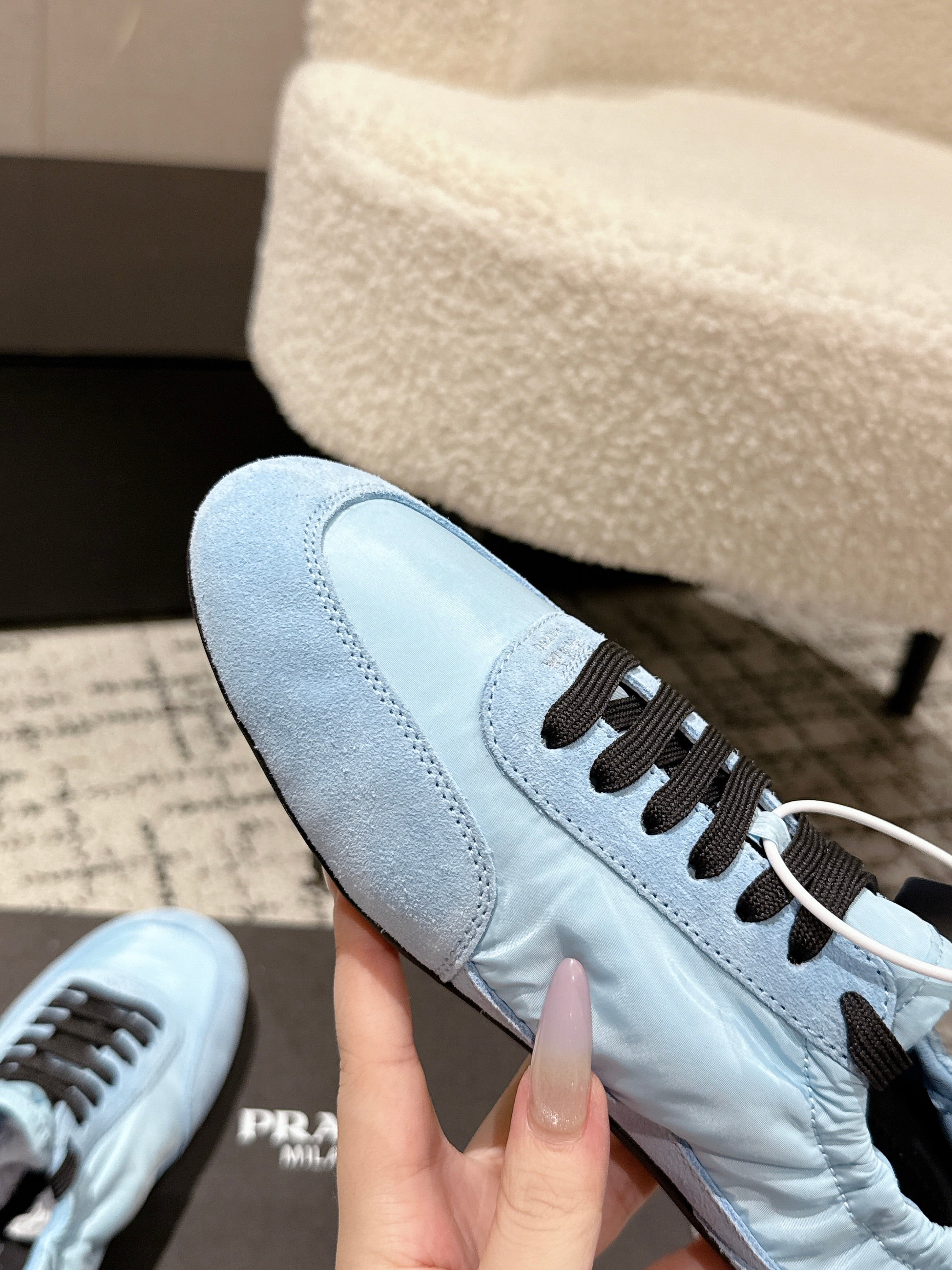 PRADA 25S COLLAPSE SNEAKERS IN LIGHT BLUE RE NYLON AND SUEDE、mysite、Cacoeks