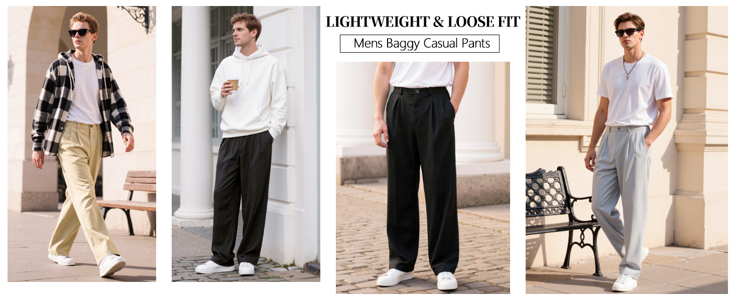 Heyfanee Mens Casual Pants Relaxed Fit Stylish Slacks for Men with Belt Loops