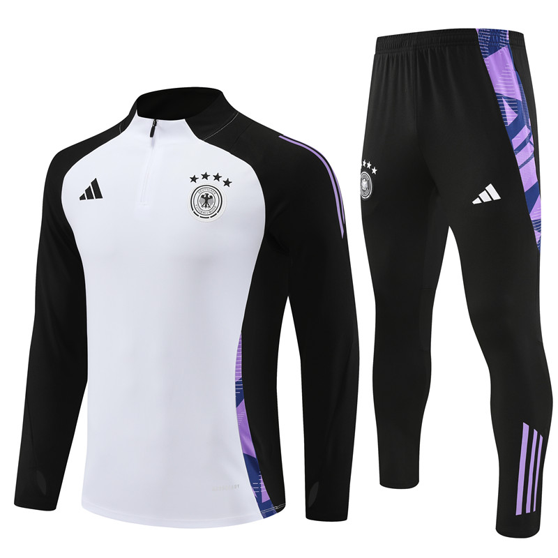 ManixJersey.com | Germany 2024 Long Sleeve Training Set - White With Black -Customize Name, Number and Patch | Worldwide Shipping