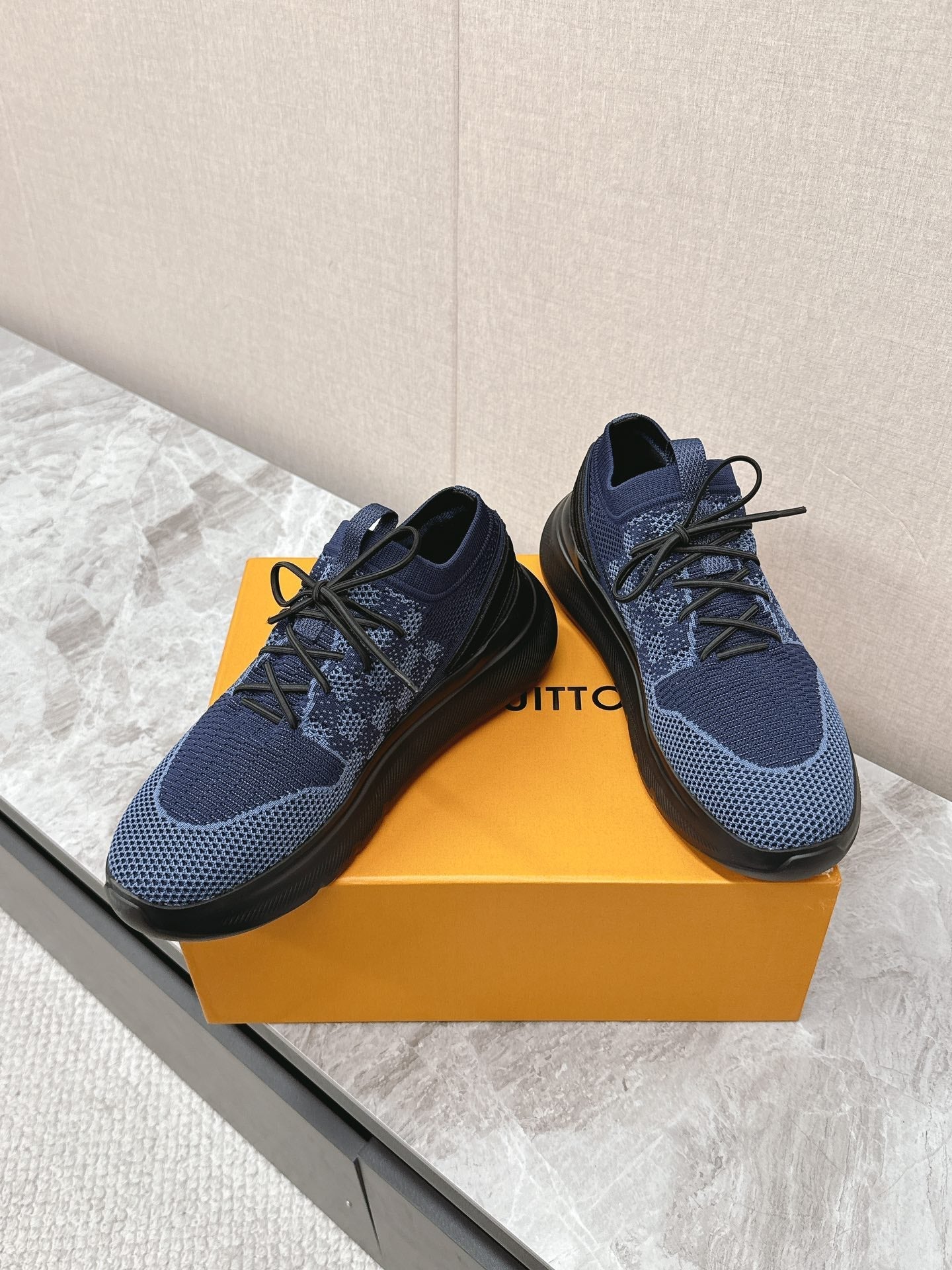 SNEAKERS IN MIDNIGHT BLUE DAMIER ELASTIC FABRIC、mysite、Cacoeks
