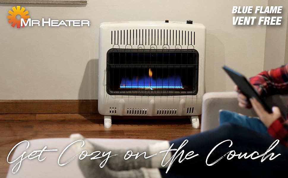 Blue Flame Vent Free. home heater. hearth. propane. natural gas. get cozy on the couch