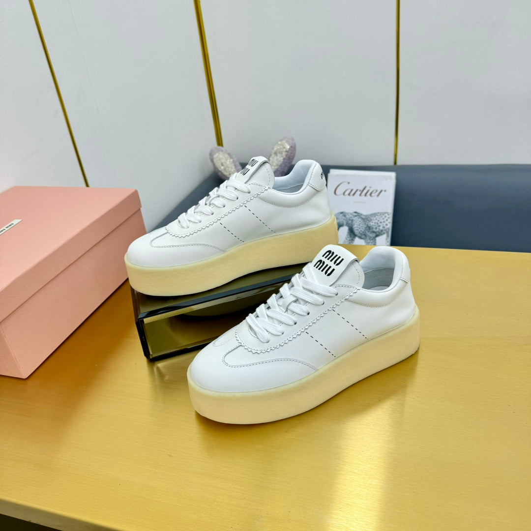 THICK-SOLED RETRO SNEAKERS IN WHITE SMOOTH LAMBSKIN、mysite、Cacoeks