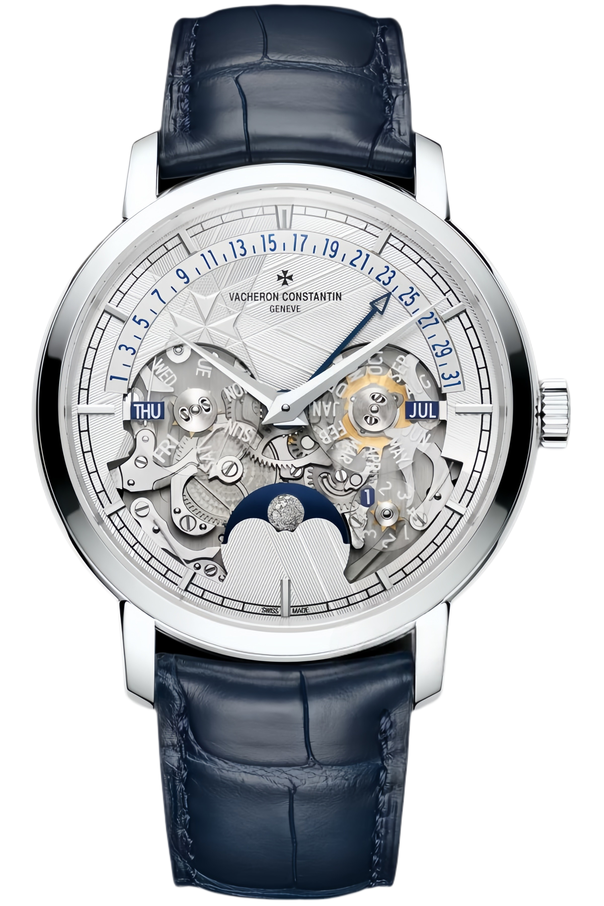 Vacheron Constantin Patrimony Moon Phase Retrograde Date Ref. 4030T/000P-H054 Super Clone Watch – Platinum Case Silver Dial Leather Strap Replica