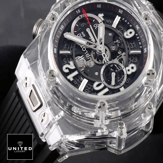 Hublot Black Dial Black Rubber Bracelet Replica red second hand