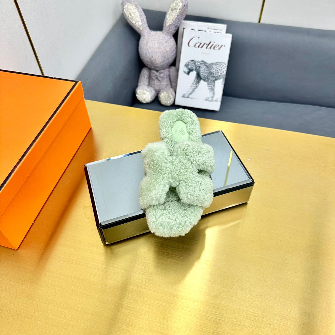 0RAN SHEARLING SANDALS PASTEL GREEN、mysite、Cacoeks