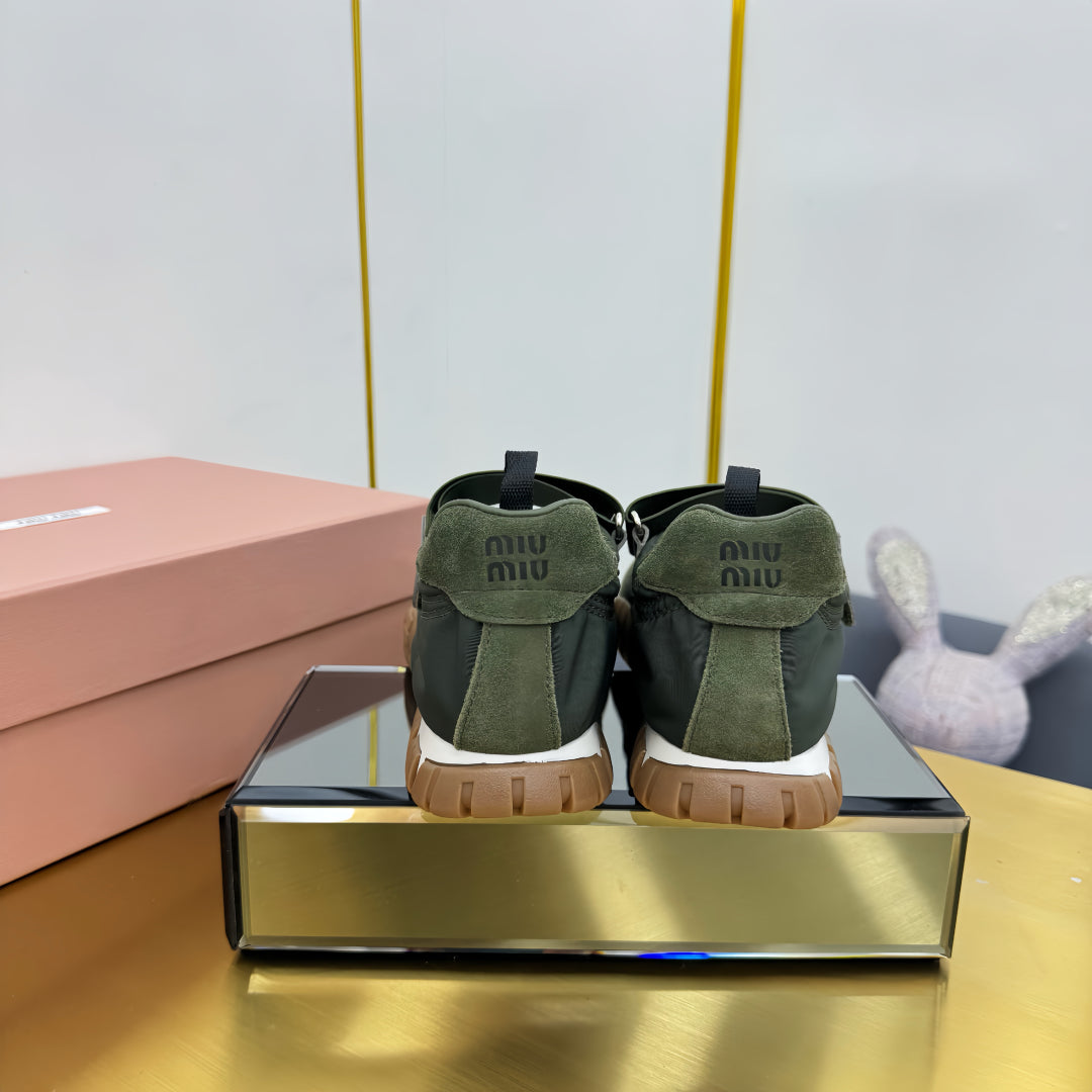 BALLERINAS SHOES IN DARK GREEN TYRE TECHNICAL FABRIC AND SUEDE、mysite、Cacoeks