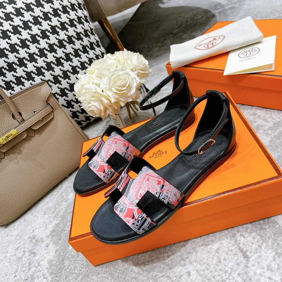 SANTORINI SANDAL BLACK CALFSKIN WITH PATTERN、mysite、Cacoeks