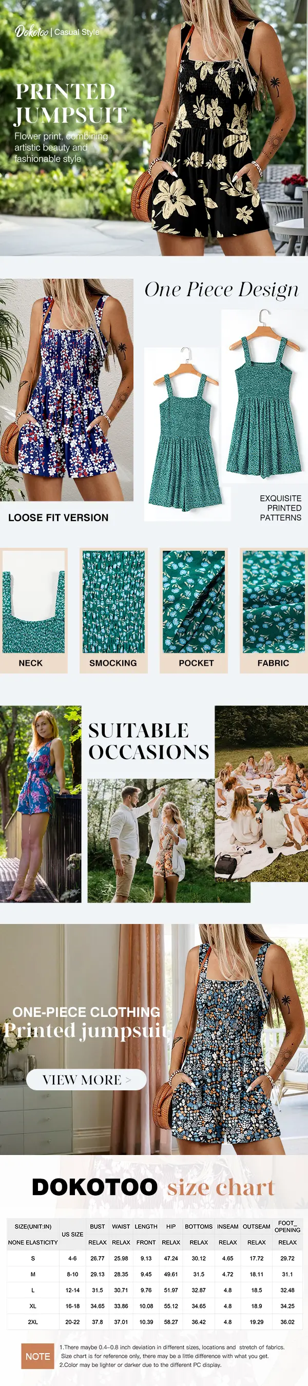 Product Introduction of Dokotoo Rompers for Women 2025 Casual Loose Short Overalls One Piece Sleeveless Jumpsuits for Women Stretchy Wide Leg Short Pant Rompers Jumpsuit with Pockets Printed Summer Outfits 0