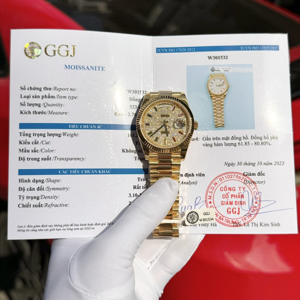 Đồng Hồ Rolex Day-Date Bọc Vàng Thật Đính Moissanite Bản Nặng 40mm (4)