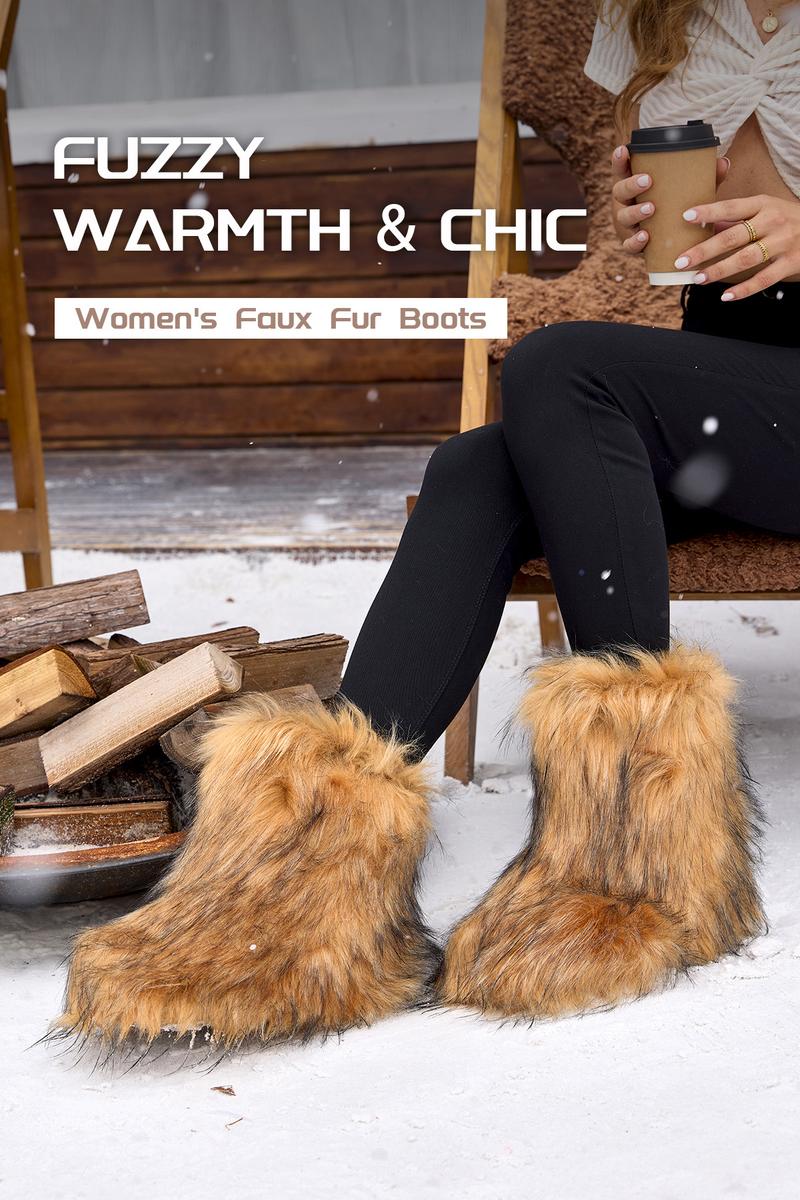 IUV Women's Fluffy Faux Fur Boots Snow Boots for women Winter Round Toe Suede Snow Women's mid-calf Boots Outdoor Indoor Flat Boots Comfy Plush Warm Short Boots Brown Black Pink White Boots Y2k Boots