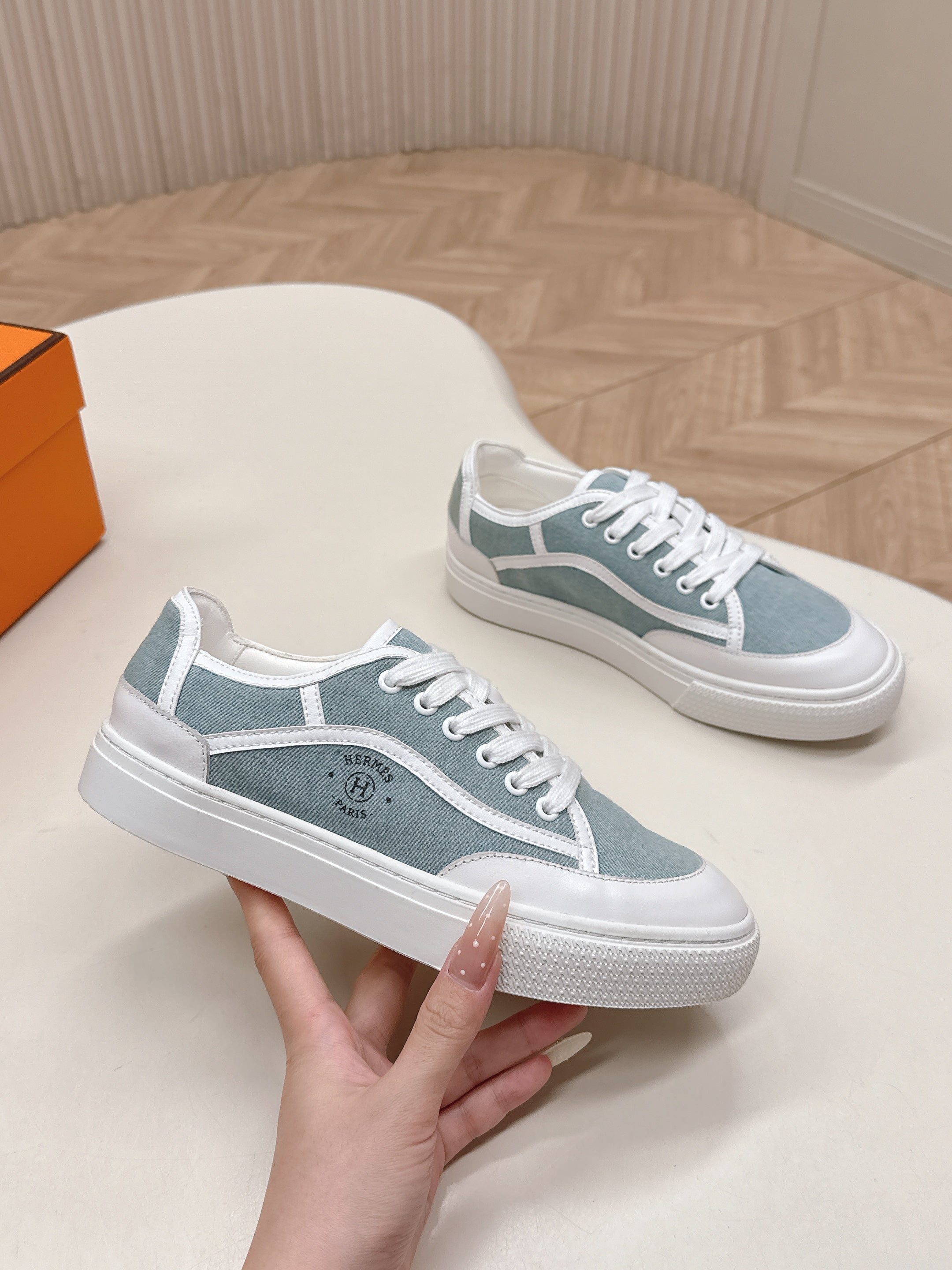 HM 25S SNEAKER LOW SPORTS IN BLUE DENIM MIX WHITE LAMBSKIN、mysite、Cacoeks