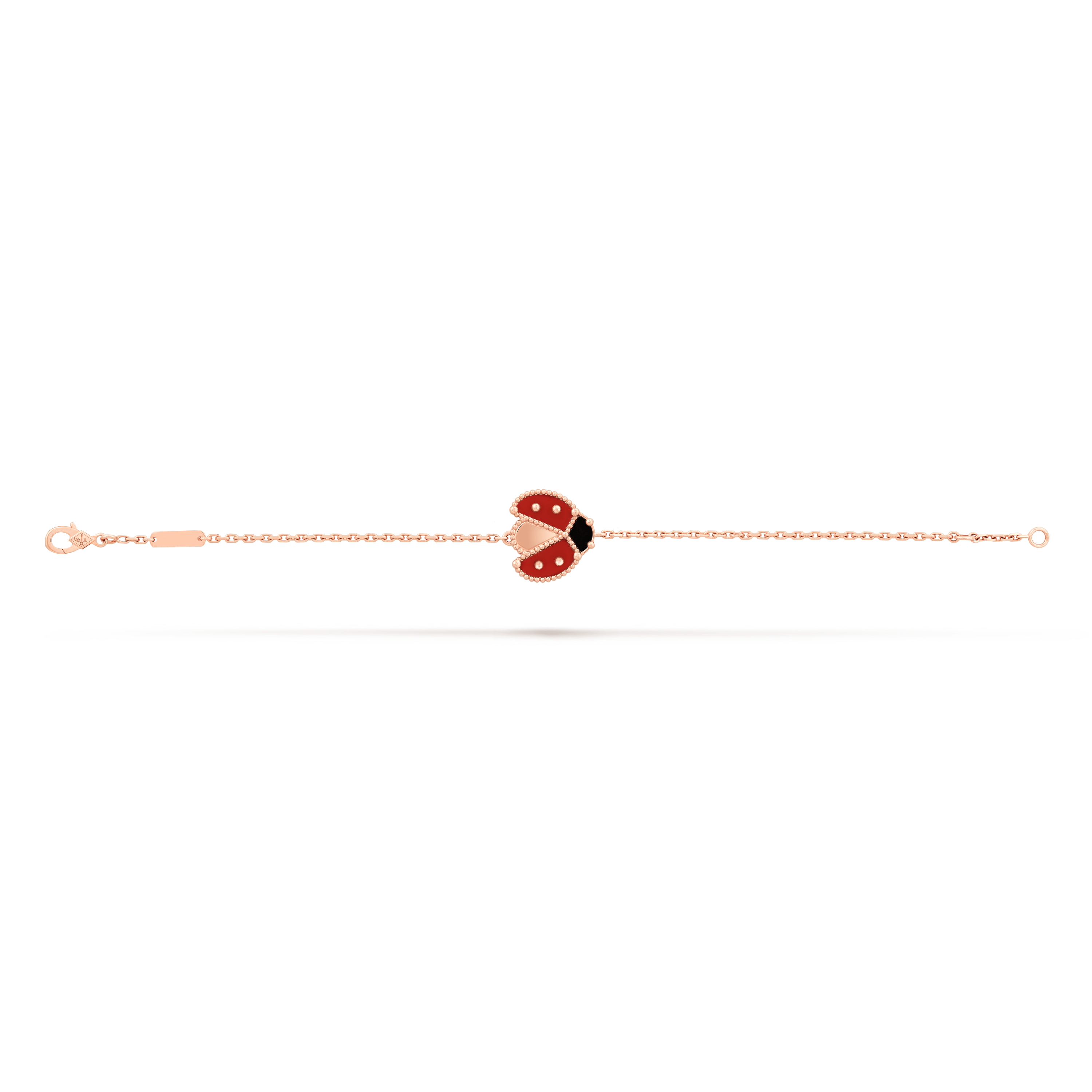 ラッキー スプリング ブレスレット、オープンウィング レディバグ, ローズ ゴールド, オニキス:1 石, カーネリアン:2 石, Open, Jewelry Bracelet
