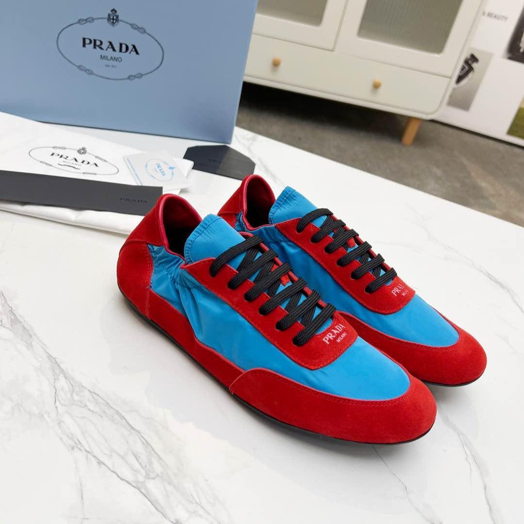 COLLAPSE SNEAKERS IN RED SUEDE AND SKY BLUE NYLON、mysite、Cacoeks