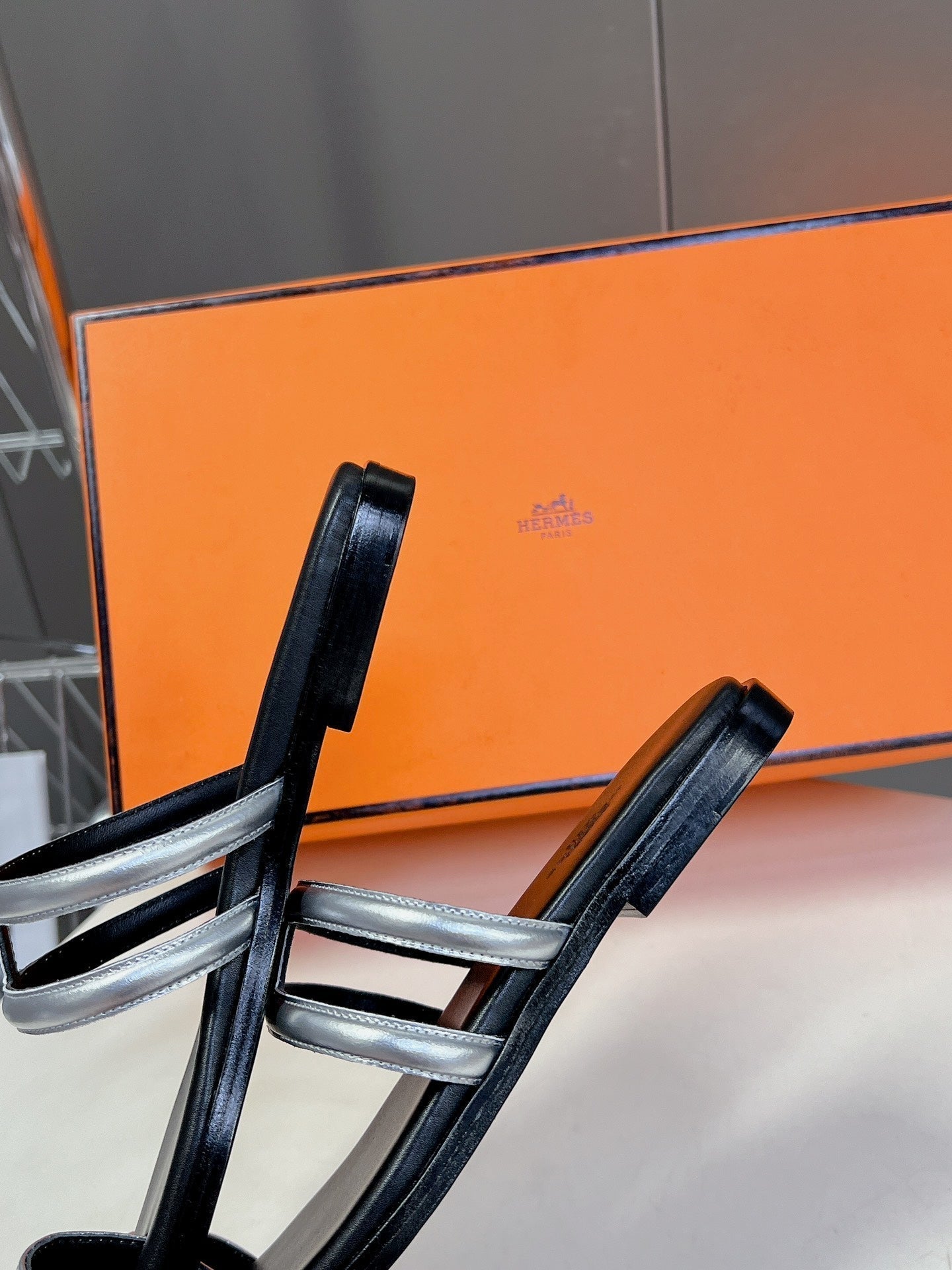 Georgia Sandals Silver Black Calfskin、mysite、Cacoeks