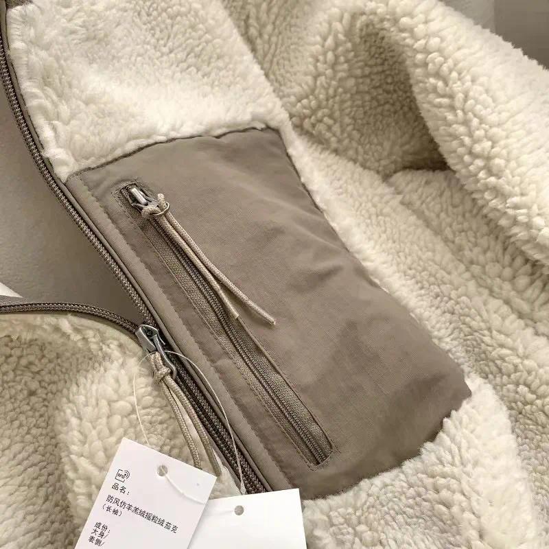 Fashion Lamb Plush Jacket Women's Autumn Winter New Pocket Zipper Long Sleeve Loose Stand Collar Comfort Warm Jacket for Women